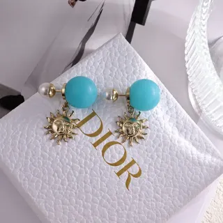 Dior Sun Motif Turquoise et Pearl Boucles d'oreilles