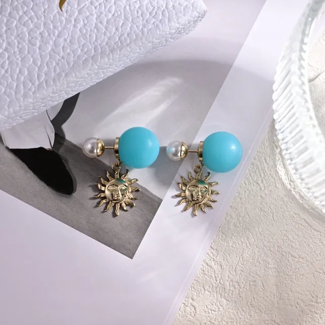 Dior Sun Motif Turquoise and Pearl Earrings 2