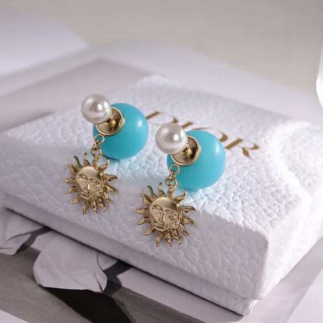 Dior Sun Motif Turquoise and Pearl Earrings 4