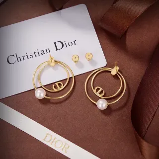 Dior Tribales أقراط ذهبي أبيض حلقتين لؤلؤ أكسنت