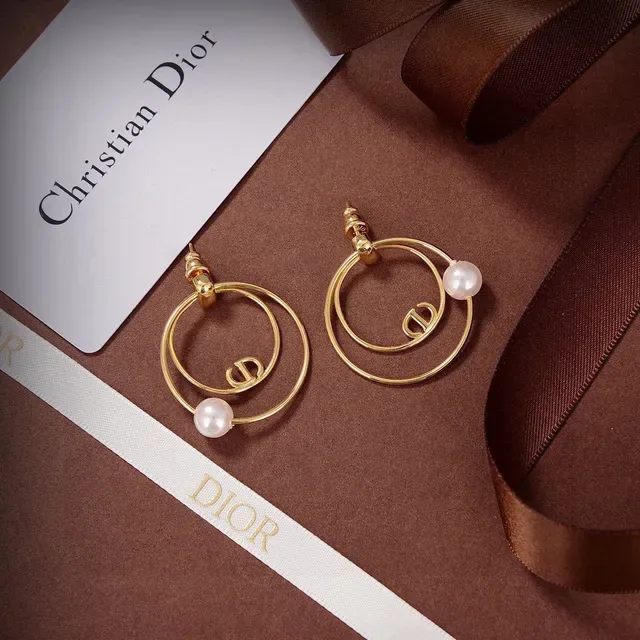 Dior Tribales Gold White Double Hoop Pearl Accent Earrings 3