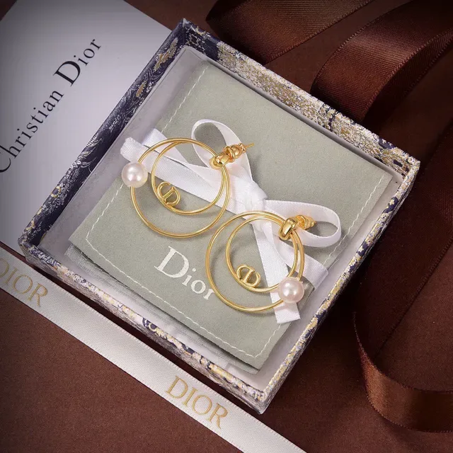 Dior Tribales Gold White Double Hoop Pearl Accent Earrings 4