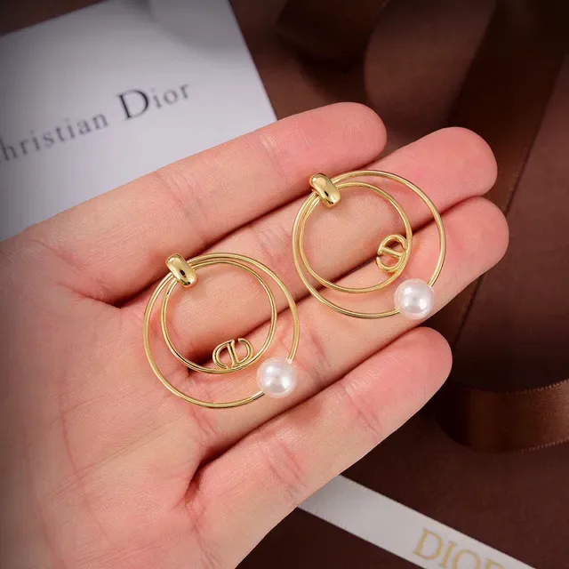 Dior Tribales Gold White Double Hoop Pearl Accent Earrings 6