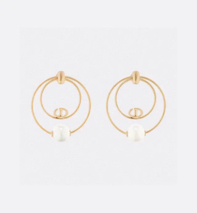 Dior Tribales Gold White Double Hoop Pearl Accent Earrings 7