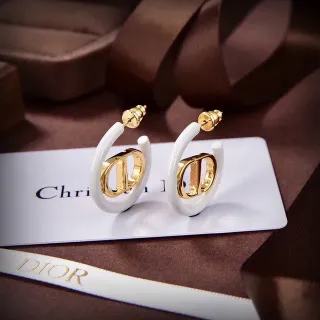 Dior Tribales Créoles Or Blanc Émail CD Logo Boucles d'oreilles