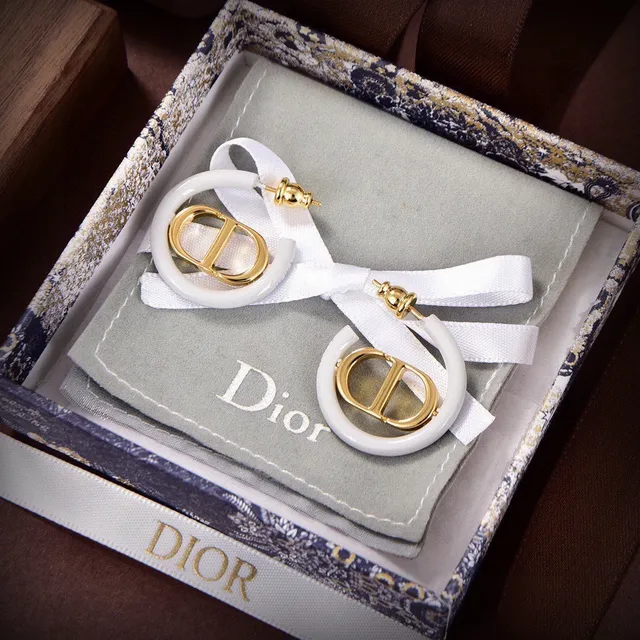 Dior Tribales Créoles Or Blanc Émail CD Logo Boucles d'oreilles 2