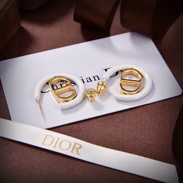 Dior Tribales Créoles Or Blanc Émail CD Logo Boucles d'oreilles 4