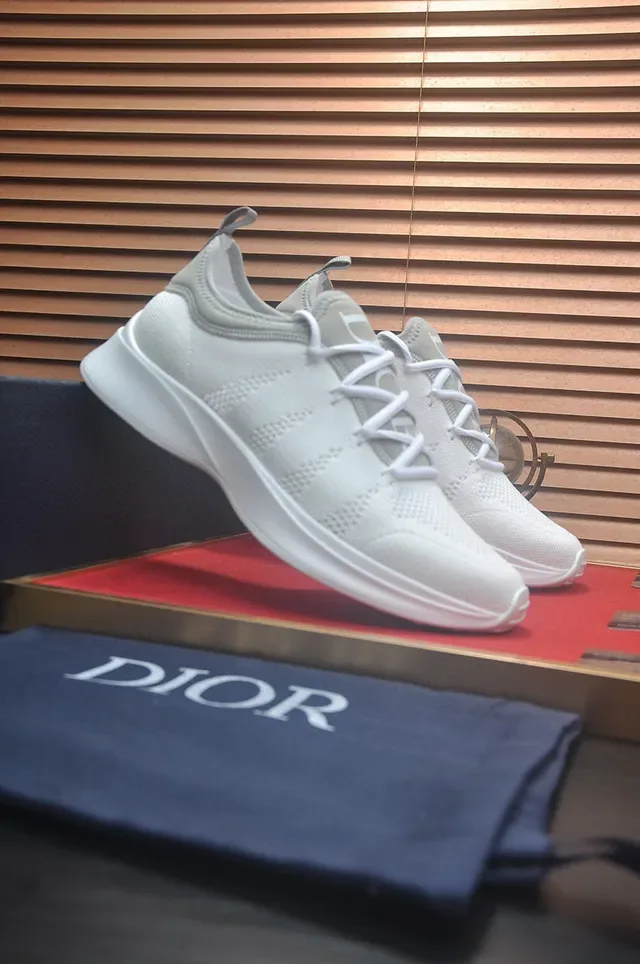 Dior White Gray Knit Upper Engineered Mesh Lifestyle Sneakers 3