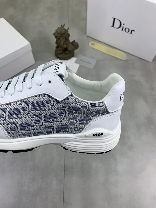 Dior Blancs Et Gris Monogrammés Textile Cuir Overlay Lifestyle Sneakers 4
