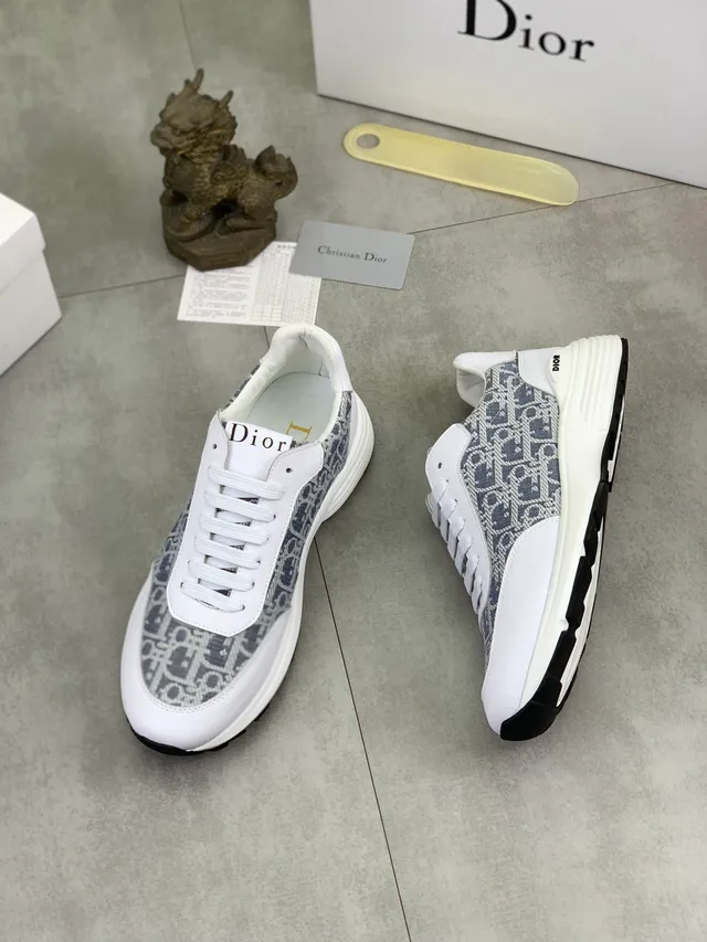 Dior Blancs Et Gris Monogrammés Textile Cuir Overlay Lifestyle Sneakers 5