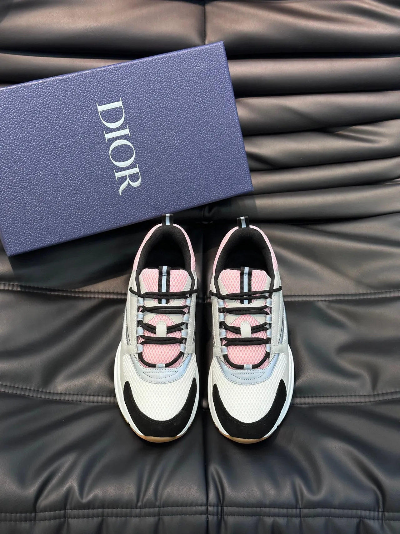 Dior أحذية رياضية كبيرة كعب أبيض ووردي شبكة وطبقة مصنعية 2