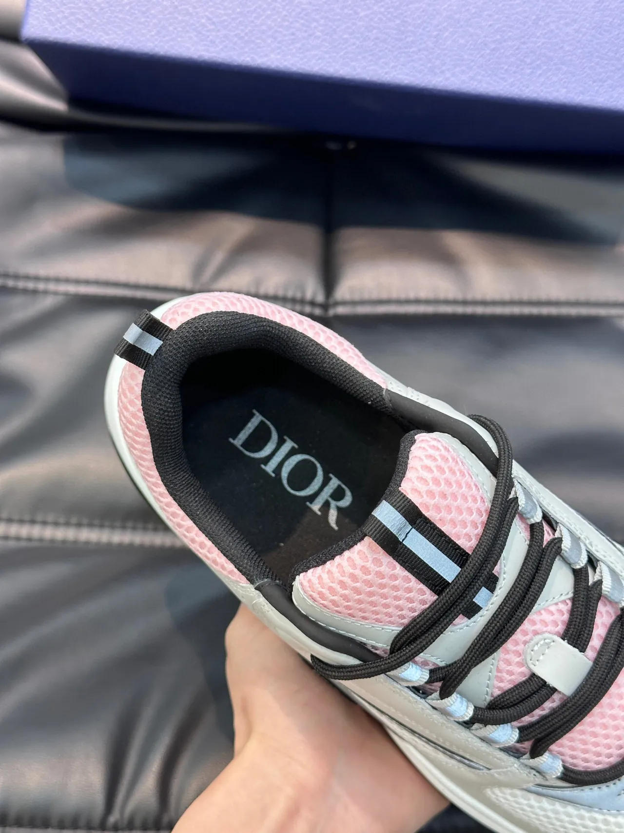 Dior أحذية رياضية كبيرة كعب أبيض ووردي شبكة وطبقة مصنعية 8