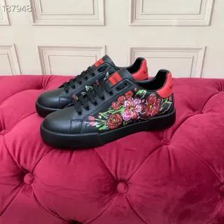 Dolce & Gabbana কালো লাল ফ্লোরাল প্রিন্ট সাইড প্যানেল লেদার আপার লাইফস্টাইল স্নিকার