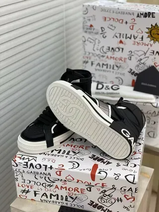 Dolce & Gabbana Black White High-Top Asymmetrical Strap Lifestyle Sneakers 3