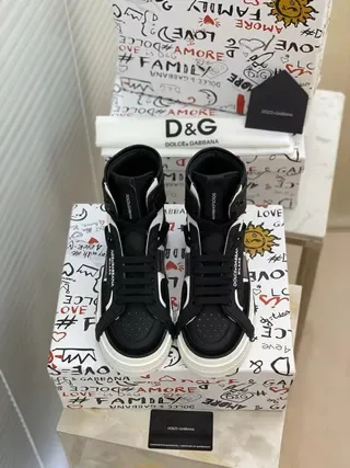 Dolce & Gabbana Black White High-Top Asymmetrical Strap Lifestyle Sneakers 4