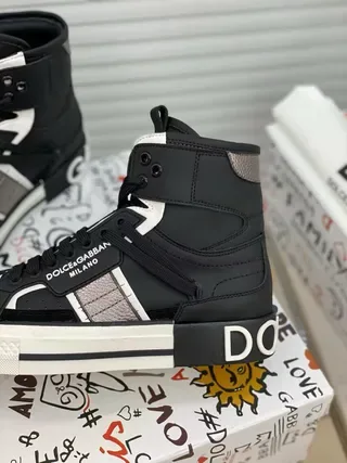 Dolce & Gabbana Black White High-Top Asymmetrical Strap Lifestyle Sneakers 5