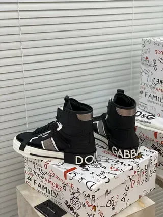 Dolce & Gabbana Black White High-Top Asymmetrical Strap Lifestyle Sneakers 6