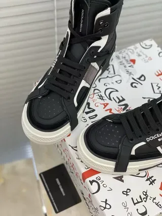 Dolce & Gabbana Black White High-Top Asymmetrical Strap Lifestyle Sneakers 8