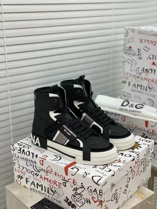 Dolce & Gabbana Black White High-Top Asymmetrical Strap Lifestyle Sneakers 9