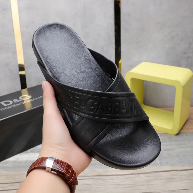 Dolce & Gabbana Embossed Logo Cross-Strap Black Slippers 4