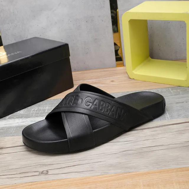 Dolce & Gabbana Embossed Logo Cross-Strap Black Slippers 6