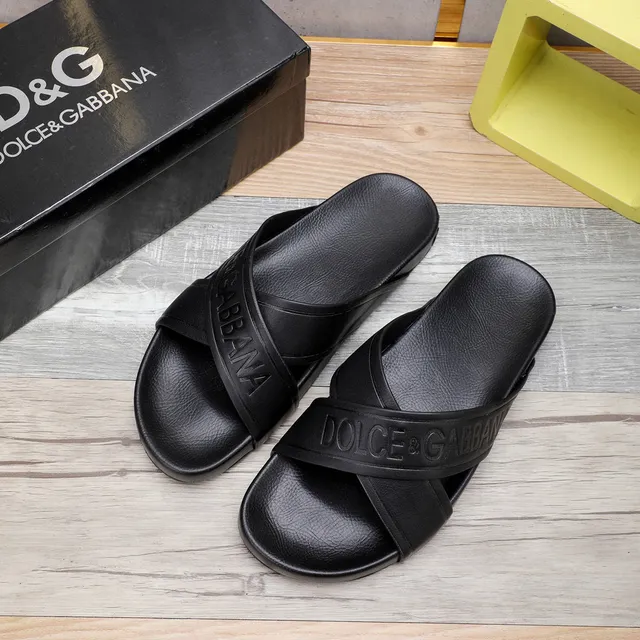 Dolce & Gabbana Embossed Logo Cross-Strap Black Slippers 8