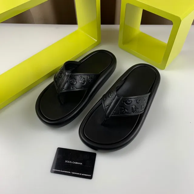 Dolce & Gabbana Embossed Monogram Black Platform Slippers 9