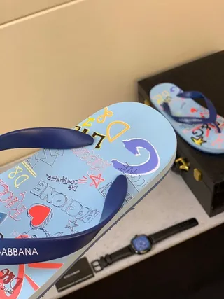 Dolce & Gabbana Impresión gráfica Azul claro y navy Pantuflas 3