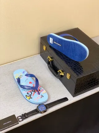Dolce & Gabbana Impresión gráfica Azul claro y navy Pantuflas 8