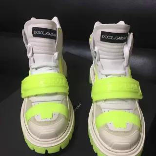 Dolce & Gabbana NS1 White Yellow High-Top Platform Sole Chunky Sneakers