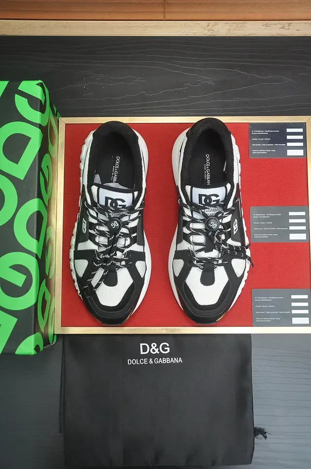 Dolce & Gabbana Portofino Noir Blanc Silhouette chunky superposition mesh et synthétique sneakers lifestyle 2