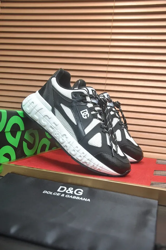 Dolce & Gabbana Portofino Noir Blanc Silhouette chunky superposition mesh et synthétique sneakers lifestyle 3
