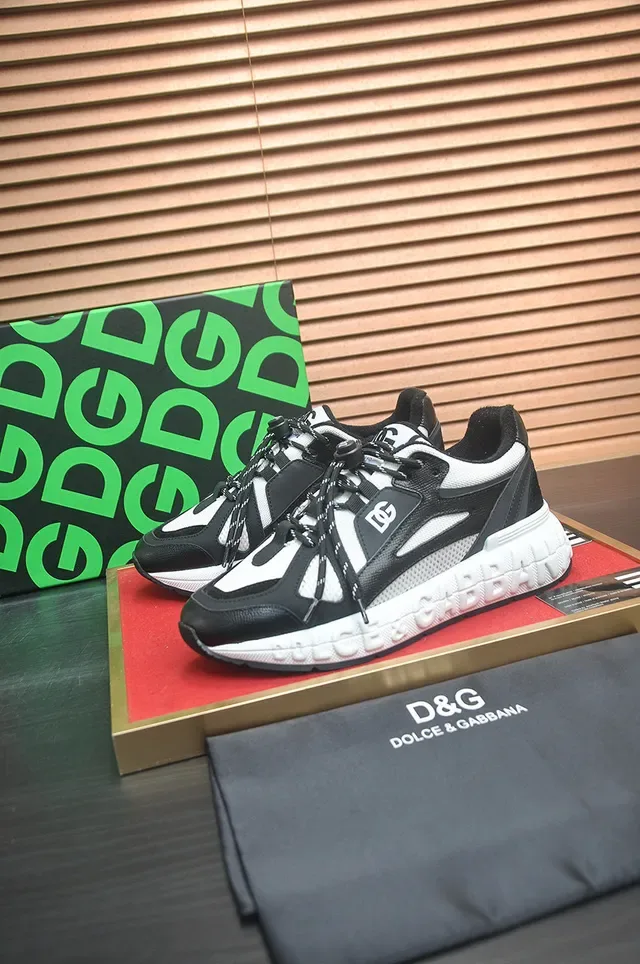 Dolce & Gabbana Portofino Noir Blanc Silhouette chunky superposition mesh et synthétique sneakers lifestyle 4