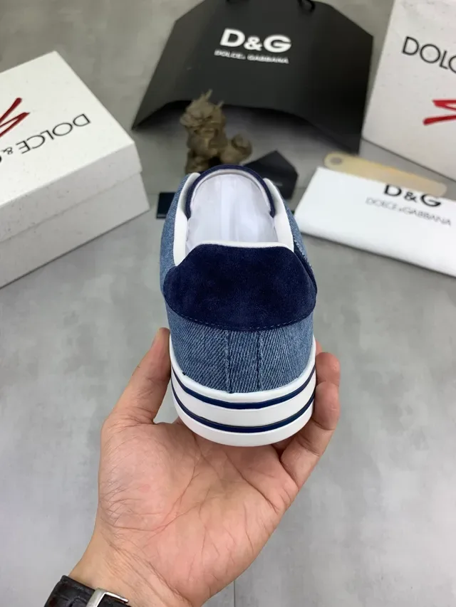 Dolce & Gabbana Portofino Camurça Navy e Branco e Denim Patchwork Lona Painel De Contraste Tênis Lifestyle 2