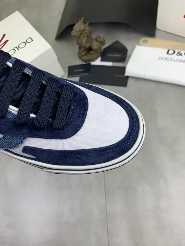 Dolce & Gabbana Portofino Camurça Navy e Branco e Denim Patchwork Lona Painel De Contraste Tênis Lifestyle 4