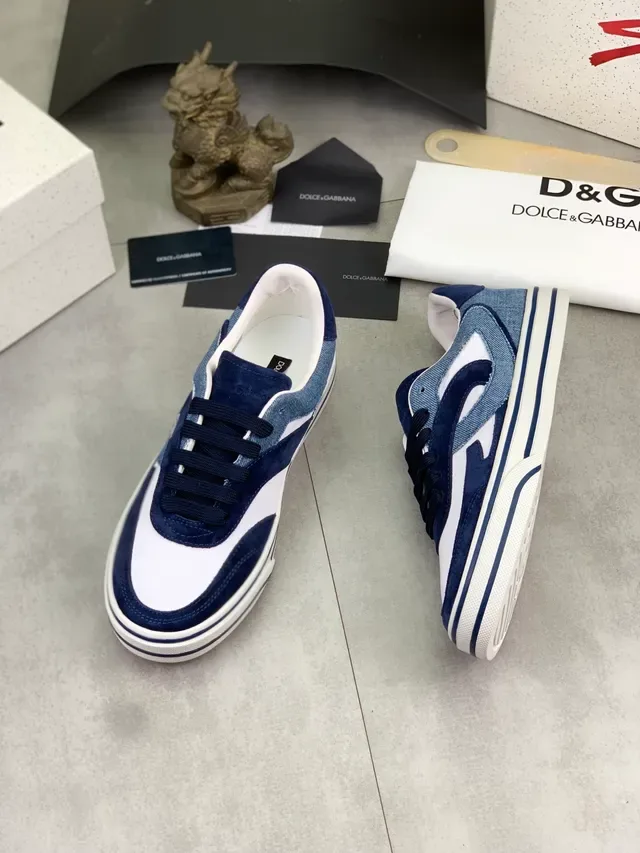 Dolce & Gabbana Portofino Camurça Navy e Branco e Denim Patchwork Lona Painel De Contraste Tênis Lifestyle 5