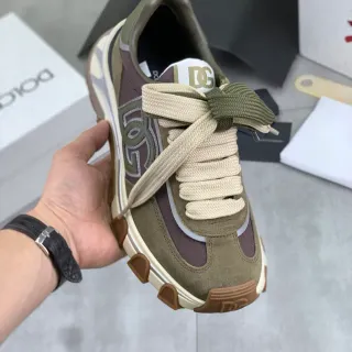 Dolce & Gabbana Track Trainer Vert Armée Beige Olive Daim Double Tons Lacet en corde Chaussures Chunky