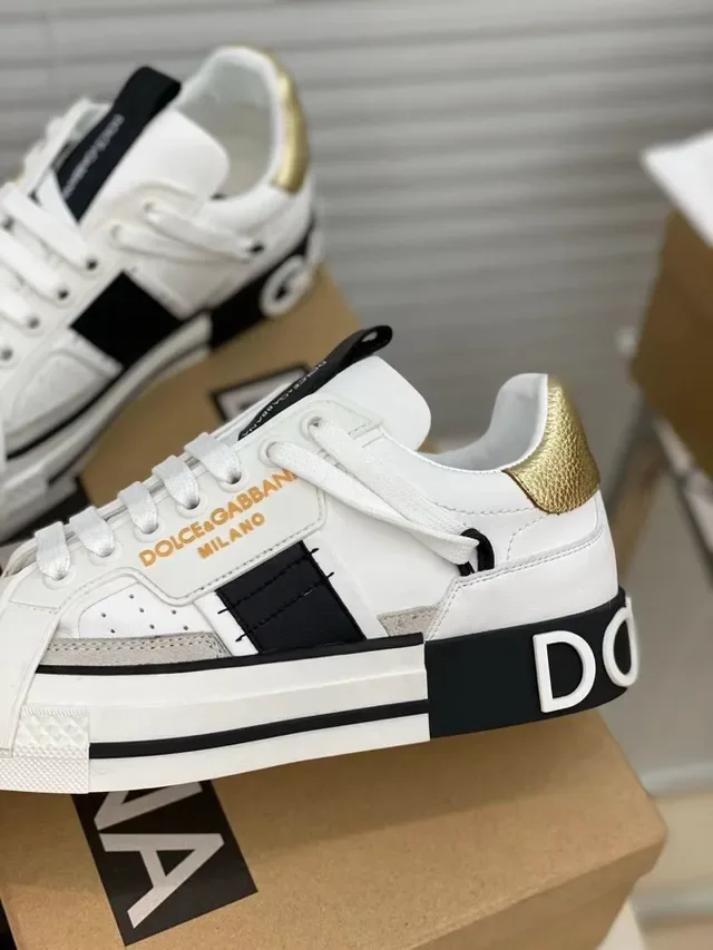 Dolce & Gabbana White Gold حزام الطبقة غير المتماثل لوحات أحذية رياضية نمط حياة 2