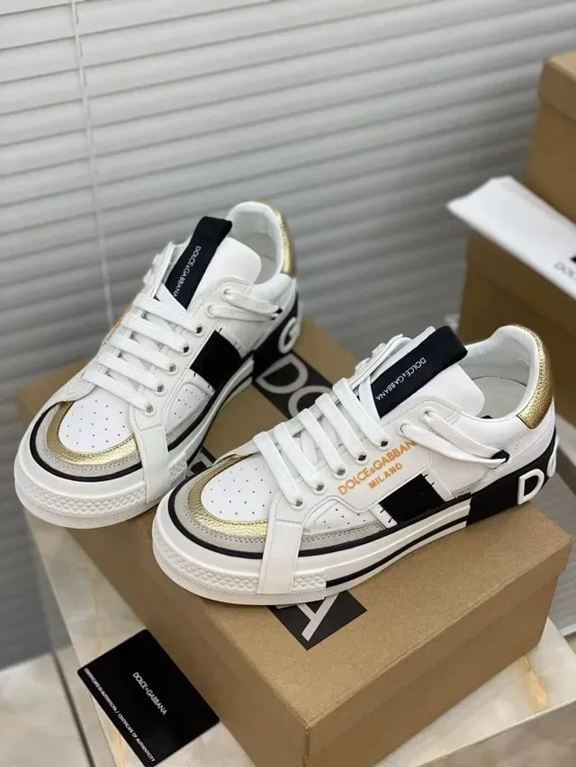 Dolce & Gabbana White Gold حزام الطبقة غير المتماثل لوحات أحذية رياضية نمط حياة 3