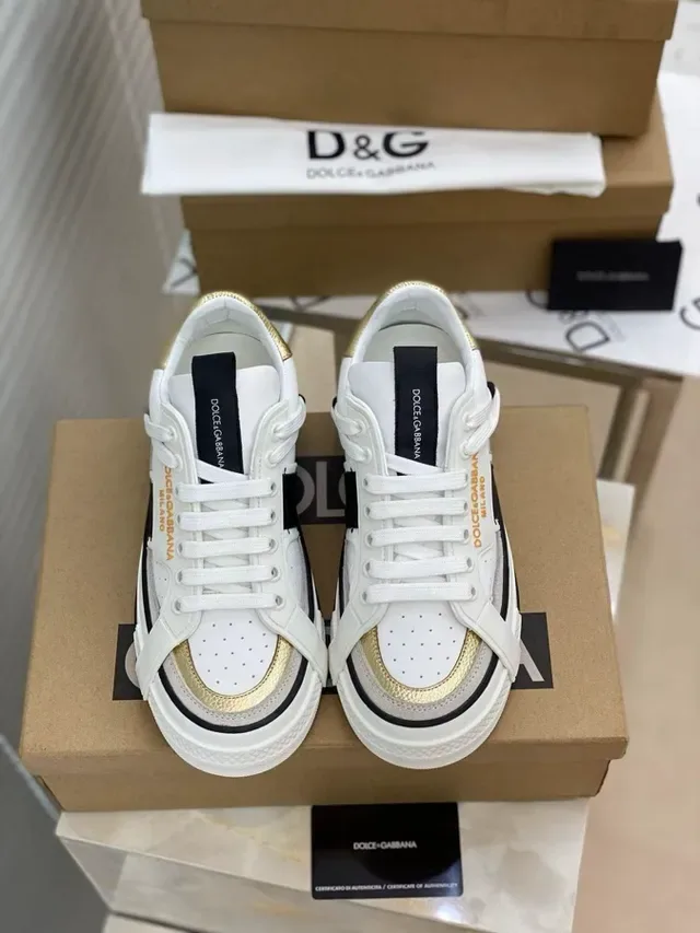 Dolce & Gabbana White Gold حزام الطبقة غير المتماثل لوحات أحذية رياضية نمط حياة 4