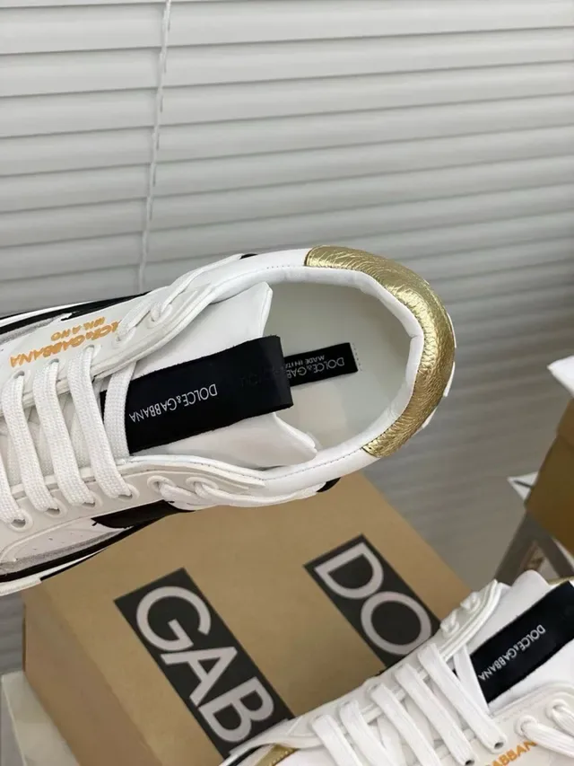 Dolce & Gabbana White Gold حزام الطبقة غير المتماثل لوحات أحذية رياضية نمط حياة 5