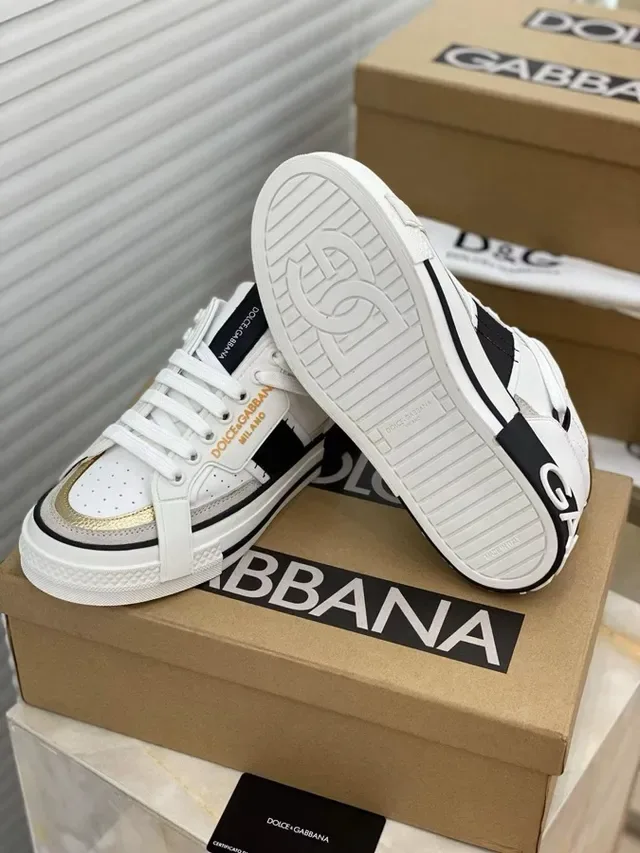 Dolce & Gabbana White Gold حزام الطبقة غير المتماثل لوحات أحذية رياضية نمط حياة 6