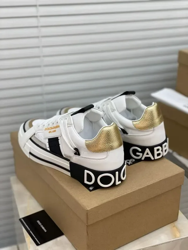 Dolce & Gabbana White Gold حزام الطبقة غير المتماثل لوحات أحذية رياضية نمط حياة 7