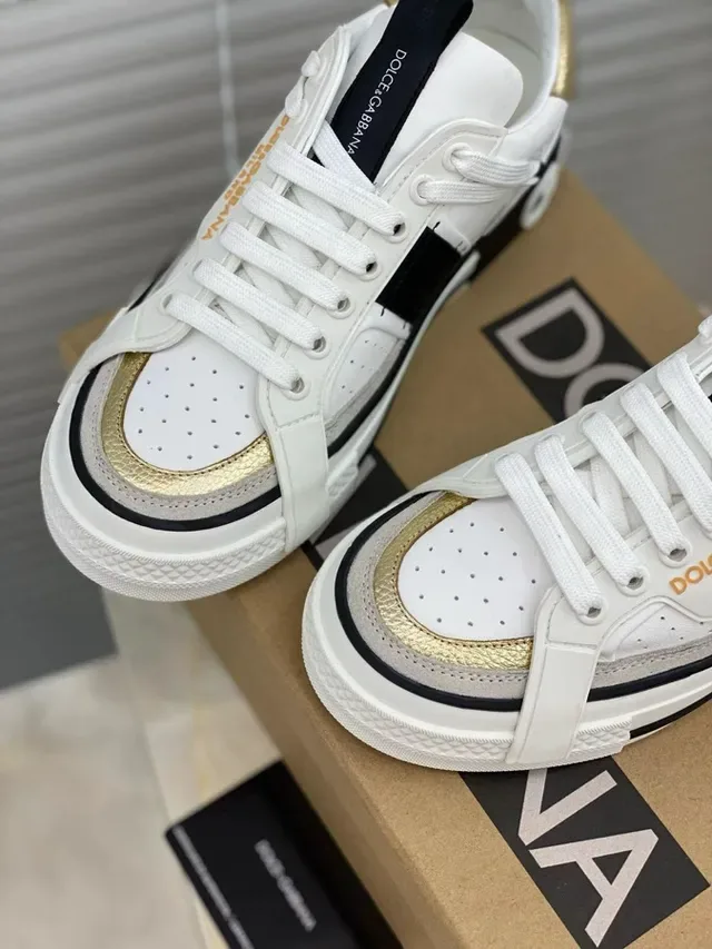 Dolce & Gabbana White Gold حزام الطبقة غير المتماثل لوحات أحذية رياضية نمط حياة 8