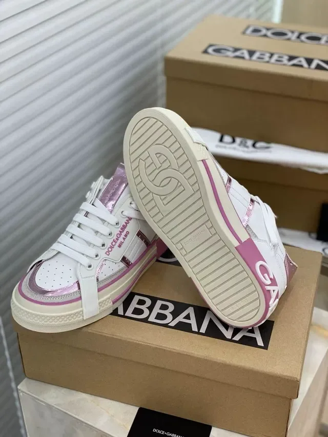 Dolce & Gabbana White Pink Leather Upper Platform Sole Lifestyle Sneakers 2