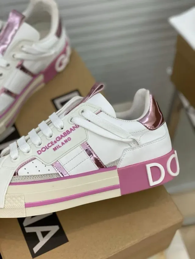 Dolce & Gabbana White Pink Leather Upper Platform Sole Lifestyle Sneakers 3