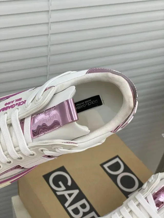 Dolce & Gabbana White Pink Leather Upper Platform Sole Lifestyle Sneakers 4
