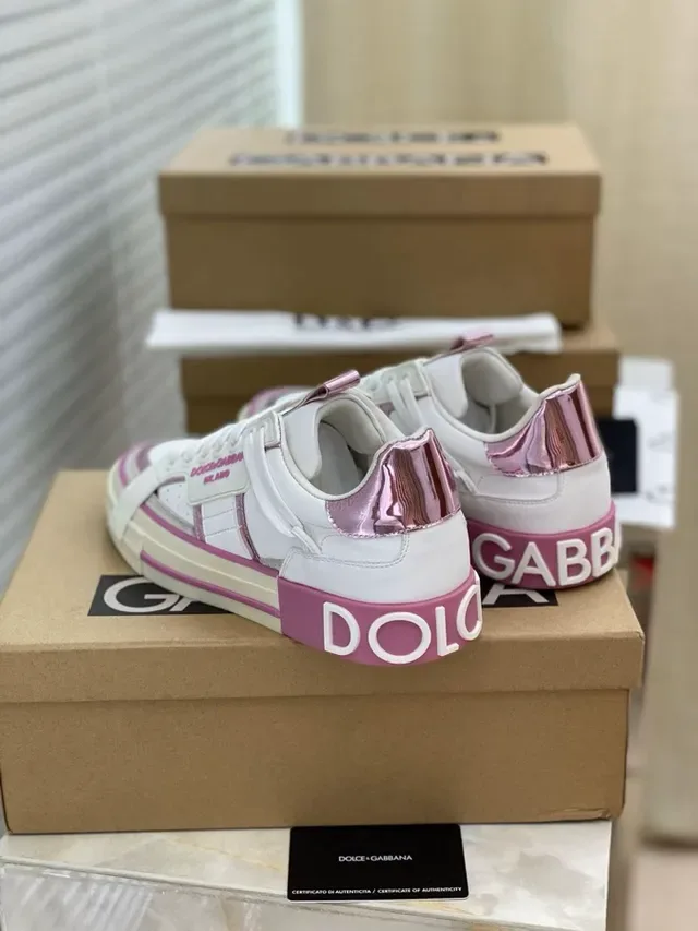 Dolce & Gabbana White Pink Leather Upper Platform Sole Lifestyle Sneakers 5