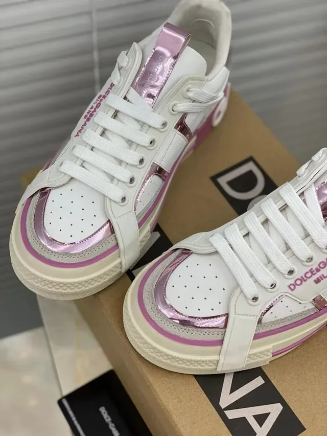 Dolce & Gabbana White Pink Leather Upper Platform Sole Lifestyle Sneakers 6
