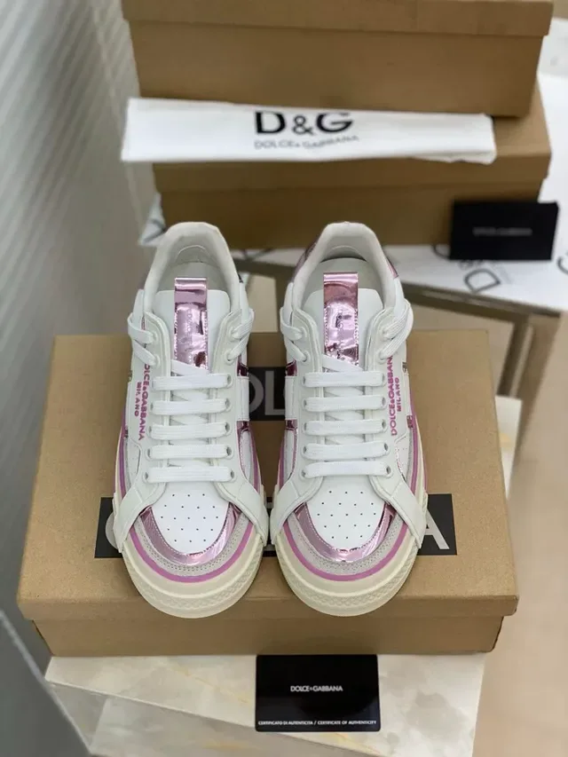 Dolce & Gabbana White Pink Leather Upper Platform Sole Lifestyle Sneakers 7
